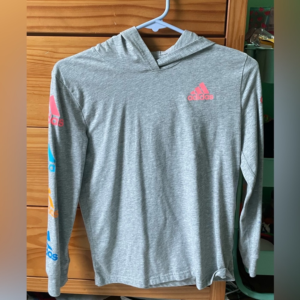 Girls Adidas grey lightweight hoodie shirt NWOT.